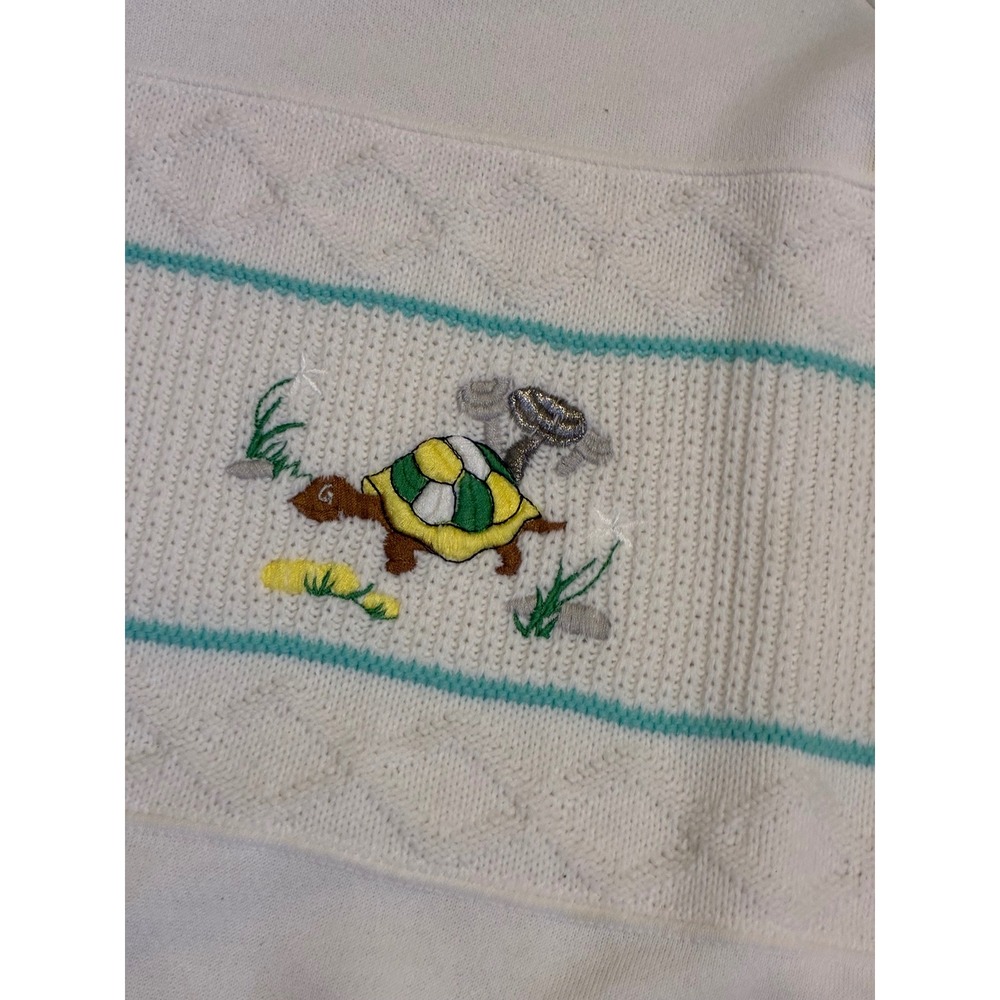 Vintage Great Lakes Apparel Turtle Embroidered Sweatshirt White Turquoise Medium